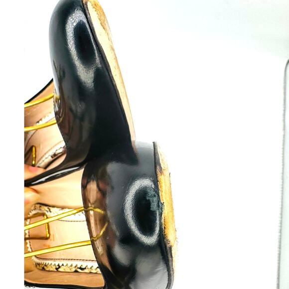 Gucci Black Leather and Neutral Snakeskin Block Heel Pumps size 37 - Picture 8 of 12